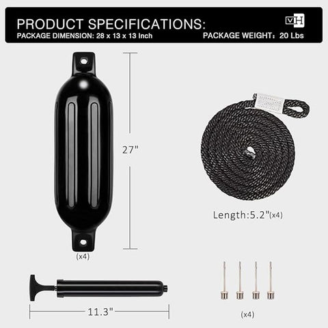 VH Vinyl Ribbed Marine Boat Fender for Bumper Shield Protection Pack of 4 VH Vinyl Ribbed Marine Boat Fender for Bumper Shield Protection Pack of 4
