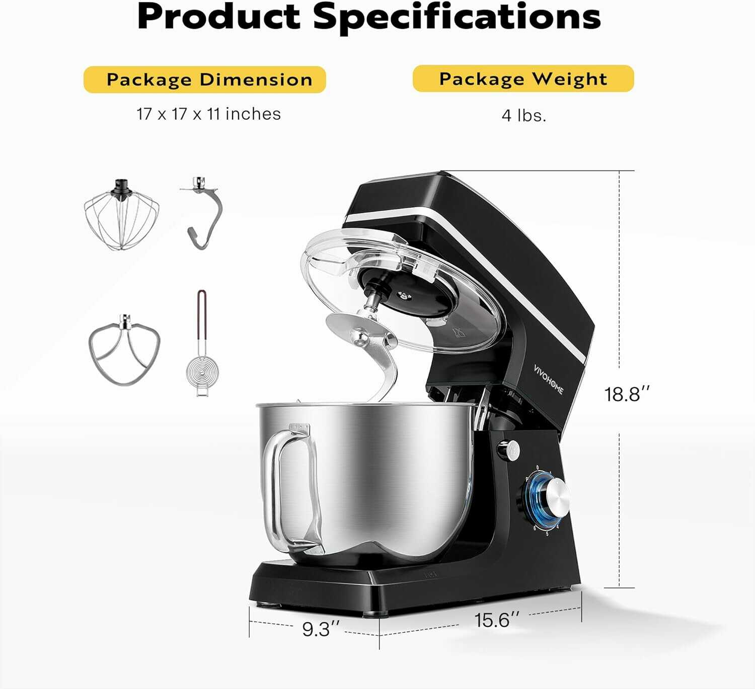 VIVOHOME Electric Stand Mixer 7.5 Quart with Beater, Dough Hook, Wire Whip, and Egg Separator VIVOHOME Electric Stand Mixer 7.5 Quart with Beater, Dough Hook, Wire Whip, and Egg Separator