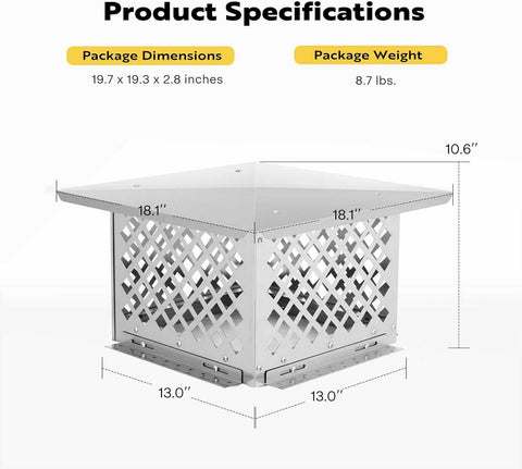 VIVOHOME Chimney Cap Stainless Steel VIVOHOME Chimney Cap Stainless Steel