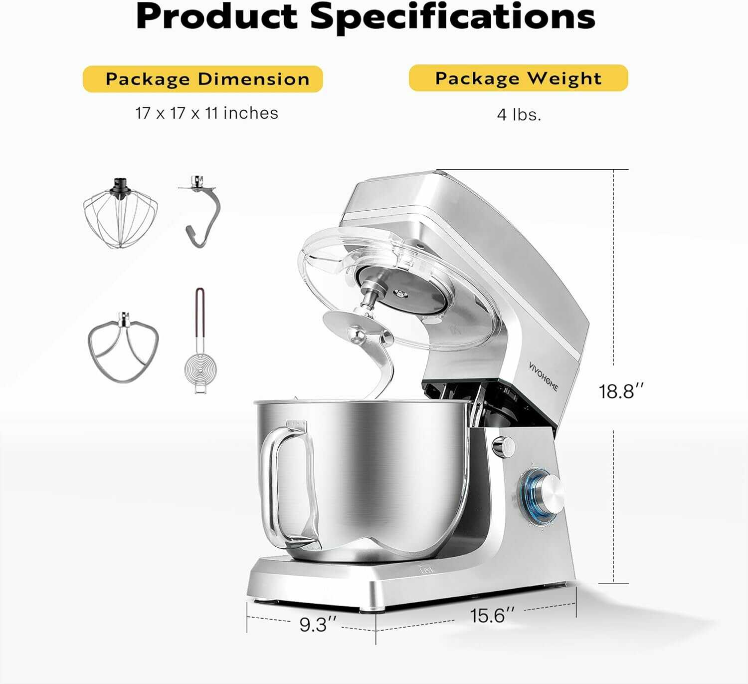 VIVOHOME Electric Stand Mixer 7.5 Quart with Beater, Dough Hook, Wire Whip, and Egg Separator VIVOHOME Electric Stand Mixer 7.5 Quart with Beater, Dough Hook, Wire Whip, and Egg Separator