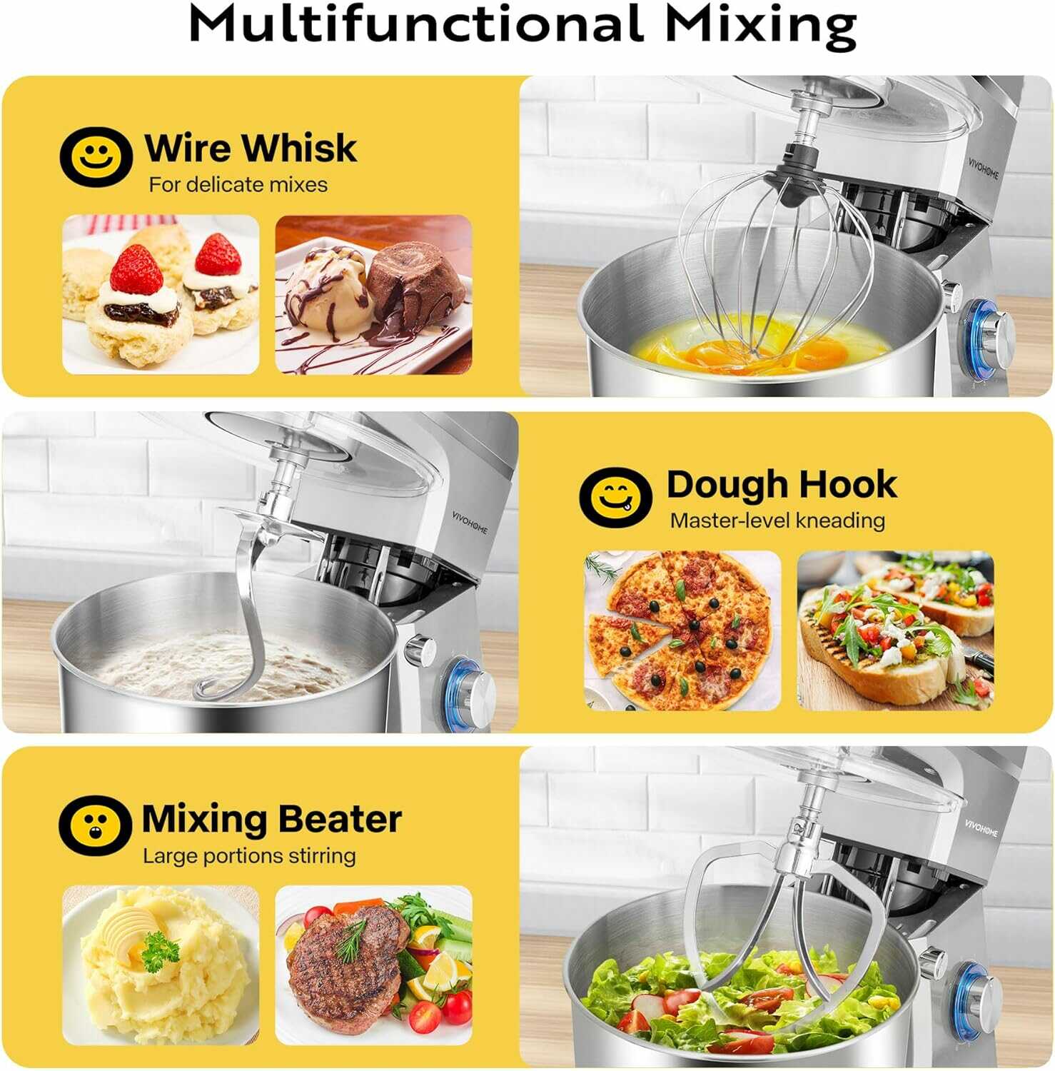 VIVOHOME Electric Stand Mixer 7.5 Quart with Beater, Dough Hook, Wire Whip, and Egg Separator VIVOHOME Electric Stand Mixer 7.5 Quart with Beater, Dough Hook, Wire Whip, and Egg Separator