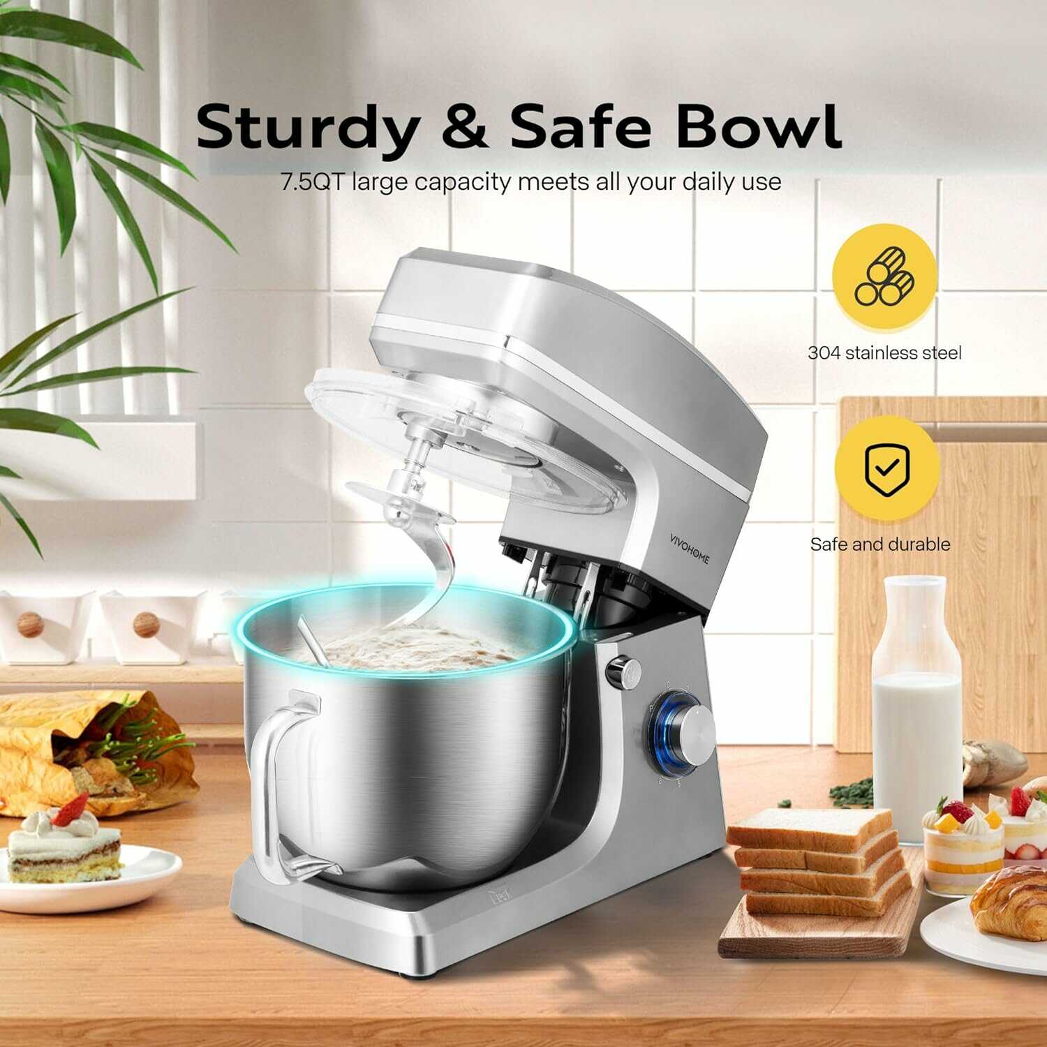 VIVOHOME Electric Stand Mixer 7.5 Quart with Beater, Dough Hook, Wire Whip, and Egg Separator VIVOHOME Electric Stand Mixer 7.5 Quart with Beater, Dough Hook, Wire Whip, and Egg Separator