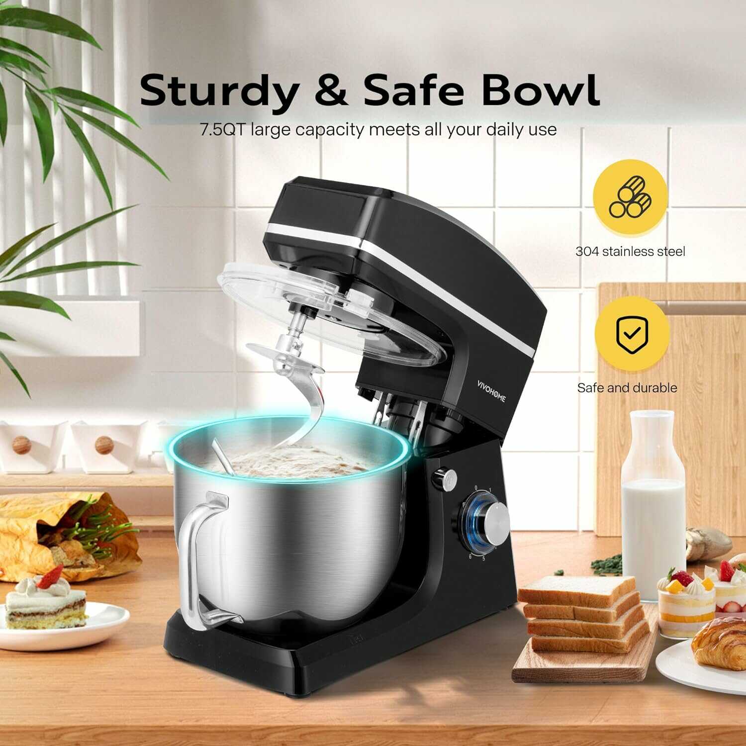 VIVOHOME Electric Stand Mixer 7.5 Quart with Beater, Dough Hook, Wire Whip, and Egg Separator VIVOHOME Electric Stand Mixer 7.5 Quart with Beater, Dough Hook, Wire Whip, and Egg Separator