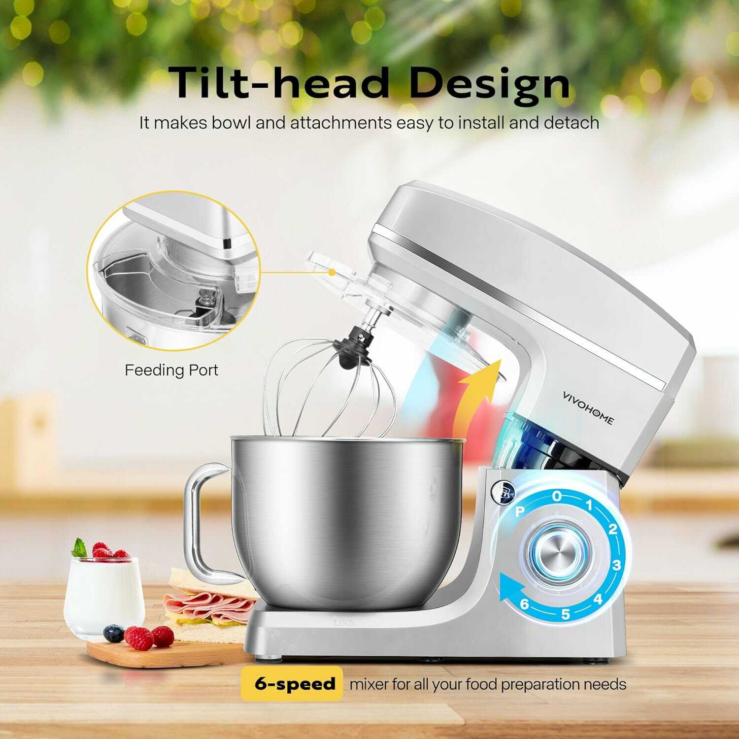 VIVOHOME Electric Stand Mixer 7.5 Quart with Beater, Dough Hook, Wire Whip, and Egg Separator VIVOHOME Electric Stand Mixer 7.5 Quart with Beater, Dough Hook, Wire Whip, and Egg Separator