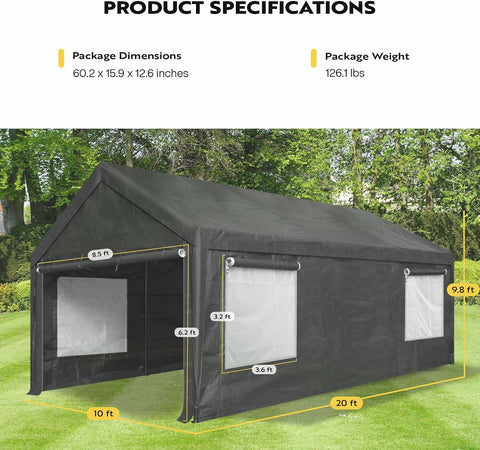VIVOHOME Carport Portable Garage 10 x 20ft VIVOHOME Carport Portable Garage 10 x 20ft