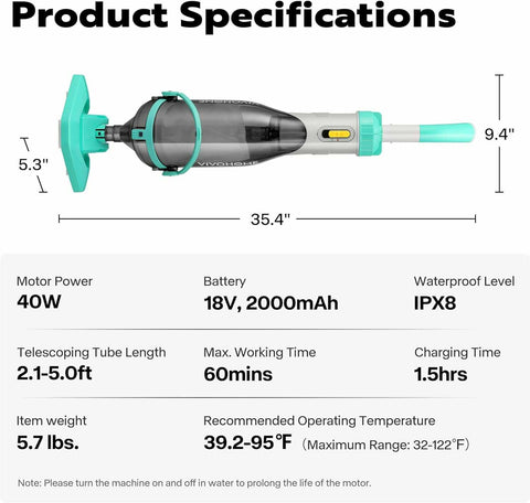 VIVOHOME Cordless Pool Vacuum with Telescopic Pole VIVOHOME Cordless Pool Vacuum with Telescopic Pole