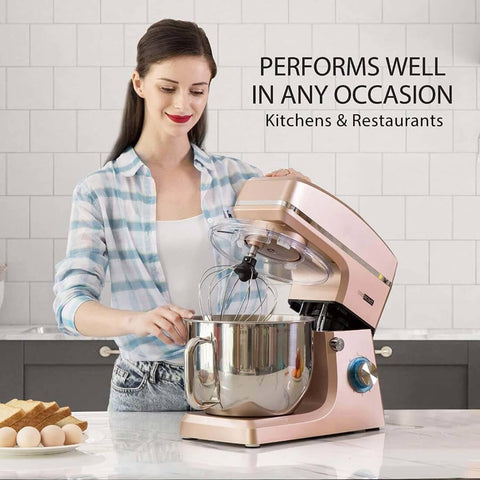 VIVOHOME 7.5 Quart Stand Mixer, 660W 6-Speed Tilt-Head Kitchen Electric Food Mixer with Beater, Dough Hook and Wire Whip, Champagne VIVOHOME 7.5 Quart Stand Mixer, 660W 6-Speed Tilt-Head Kitchen Electric Food Mixer with Beater, Dough Hook and Wire Whip, Champagne