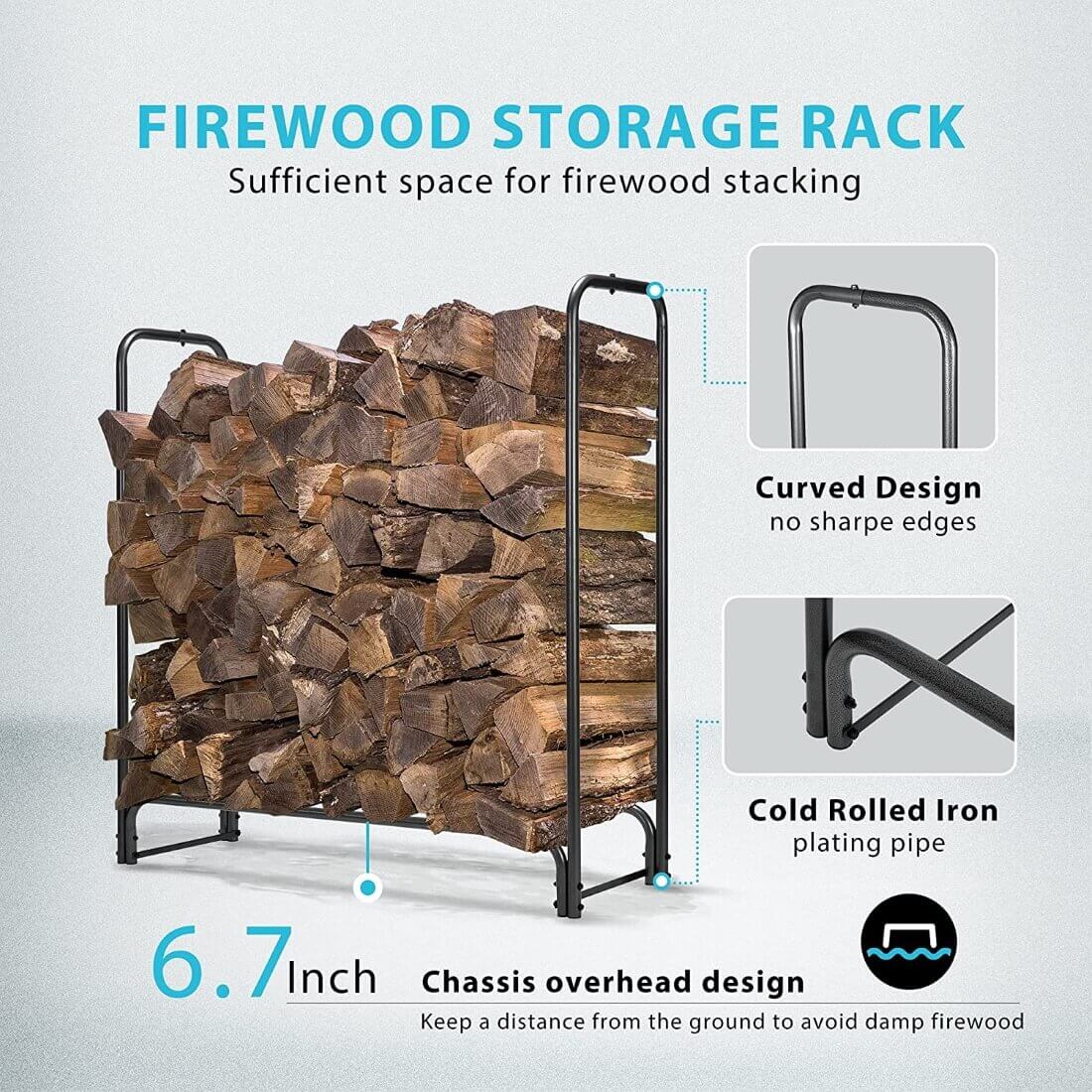 VIVOHOME 4ft Heavy Duty Indoor Outdoor Firewood Storage Log Rack with Cover Combo Set Black VIVOHOME 4ft Heavy Duty Indoor Outdoor Firewood Storage Log Rack with Cover Combo Set Black