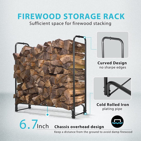 VIVOHOME 4ft Heavy Duty Indoor Outdoor Firewood Storage Log Rack with Cover Combo Set Black VIVOHOME 4ft Heavy Duty Indoor Outdoor Firewood Storage Log Rack with Cover Combo Set Black