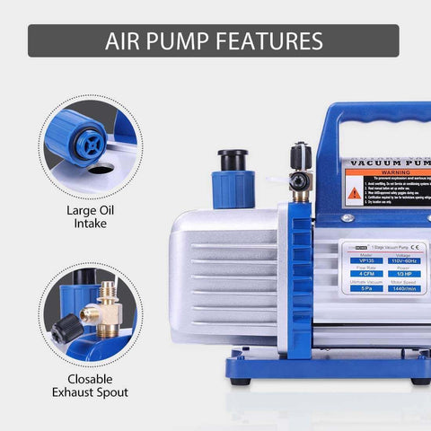 VIVOHOME 110V 1/3 HP 4CFM Single Stage Rotary Vane Air Vacuum Pump and R134a AC Manifold Gauge Set Kit with Leak Detector Carry Bag for HVAC Air Conditioning Refrigeration Recharging ETL Listed VIVOHOME 110V 1/3 HP 4CFM Single Stage Rotary Vane Air Vacuum Pump and R134a AC Manifold Gauge Set Kit with Leak Detector Carry Bag for HVAC Air Conditioning Refrigeration Recharging ETL Listed