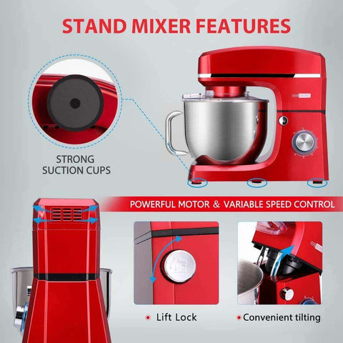 VIVOHOME 7.5 Quart Stand Mixer, 660W 6-Speed Tilt-Head Kitchen Electric Food Mixer with Beater, Dough Hook and Wire Whip, Red VIVOHOME 7.5 Quart Stand Mixer, 660W 6-Speed Tilt-Head Kitchen Electric Food Mixer with Beater, Dough Hook and Wire Whip, Red