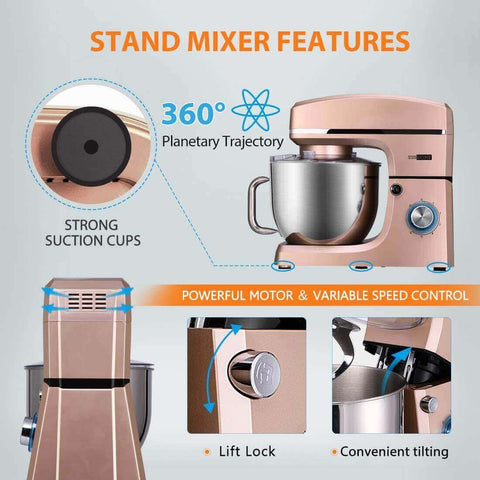 VIVOHOME 7.5 Quart Stand Mixer, 660W 6-Speed Tilt-Head Kitchen Electric Food Mixer with Beater, Dough Hook and Wire Whip, Champagne VIVOHOME 7.5 Quart Stand Mixer, 660W 6-Speed Tilt-Head Kitchen Electric Food Mixer with Beater, Dough Hook and Wire Whip, Champagne