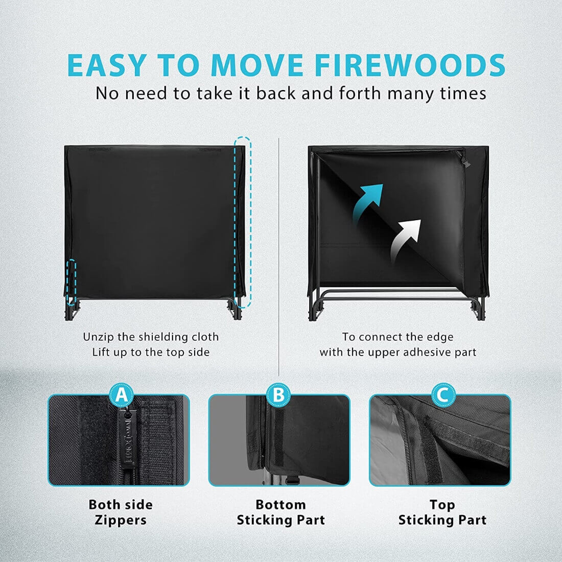VIVOHOME 4ft Heavy Duty Indoor Outdoor Firewood Storage Log Rack with Cover Combo Set Black VIVOHOME 4ft Heavy Duty Indoor Outdoor Firewood Storage Log Rack with Cover Combo Set Black