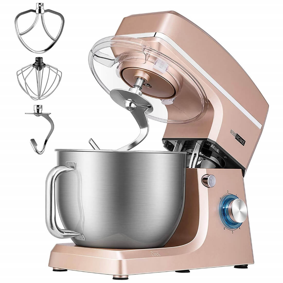 VIVOHOME 7.5 Quart Stand Mixer, 660W 6-Speed Tilt-Head Kitchen Electric Food Mixer with Beater, Dough Hook and Wire Whip, Champagne VIVOHOME 7.5 Quart Stand Mixer, 660W 6-Speed Tilt-Head Kitchen Electric Food Mixer with Beater, Dough Hook and Wire Whip, Champagne