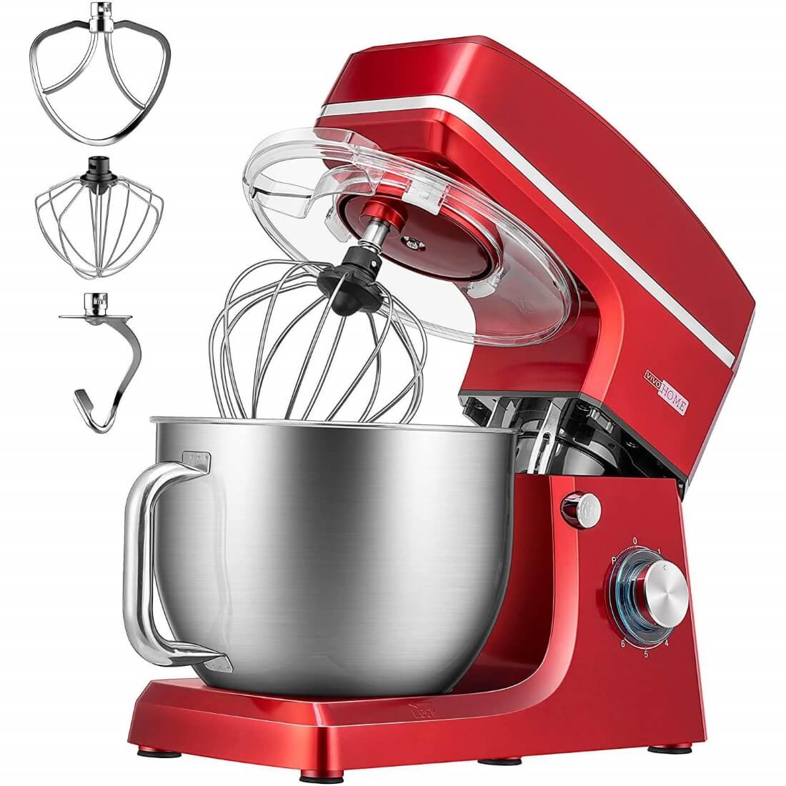 VIVOHOME 7.5 Quart Stand Mixer, 660W 6-Speed Tilt-Head Kitchen Electric Food Mixer with Beater, Dough Hook and Wire Whip, Red VIVOHOME 7.5 Quart Stand Mixer, 660W 6-Speed Tilt-Head Kitchen Electric Food Mixer with Beater, Dough Hook and Wire Whip, Red