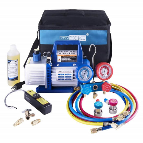VIVOHOME 110V 1/3 HP 4CFM Single Stage Rotary Vane Air Vacuum Pump and R134a AC Manifold Gauge Set Kit with Leak Detector Carry Bag for HVAC Air Conditioning Refrigeration Recharging ETL Listed VIVOHOME 110V 1/3 HP 4CFM Single Stage Rotary Vane Air Vacuum Pump and R134a AC Manifold Gauge Set Kit with Leak Detector Carry Bag for HVAC Air Conditioning Refrigeration Recharging ETL Listed