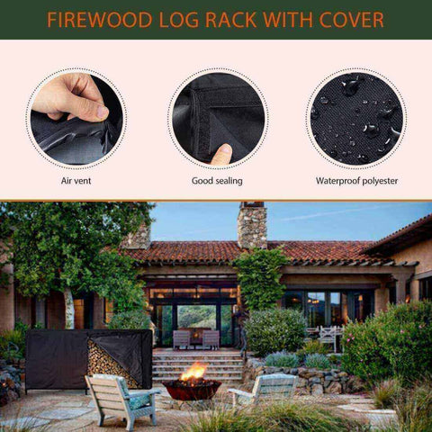 VIVOHOME 8ft Heavy Duty Indoor Outdoor Firewood Storage Log Rack with Cover Combo Set Black VIVOHOME 8ft Heavy Duty Indoor Outdoor Firewood Storage Log Rack with Cover Combo Set Black