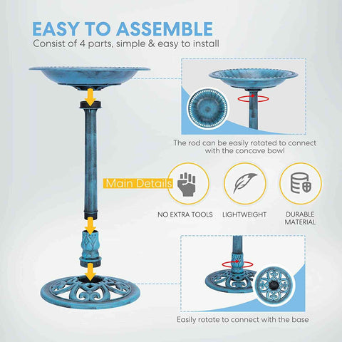 VIVOHOME Bird Bath and Solar Powered Fountain Combo Set