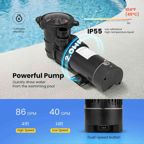 VIVOHOME 2.0 HP Dual Speed Swimming Pool Pump with Strainer Basket