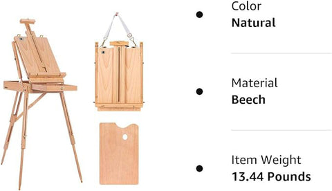 VH French Style Wooden Art Easel Portable Tripod Painting Stand Height Adjustable with Sketch Box and Storage Drawer Palette