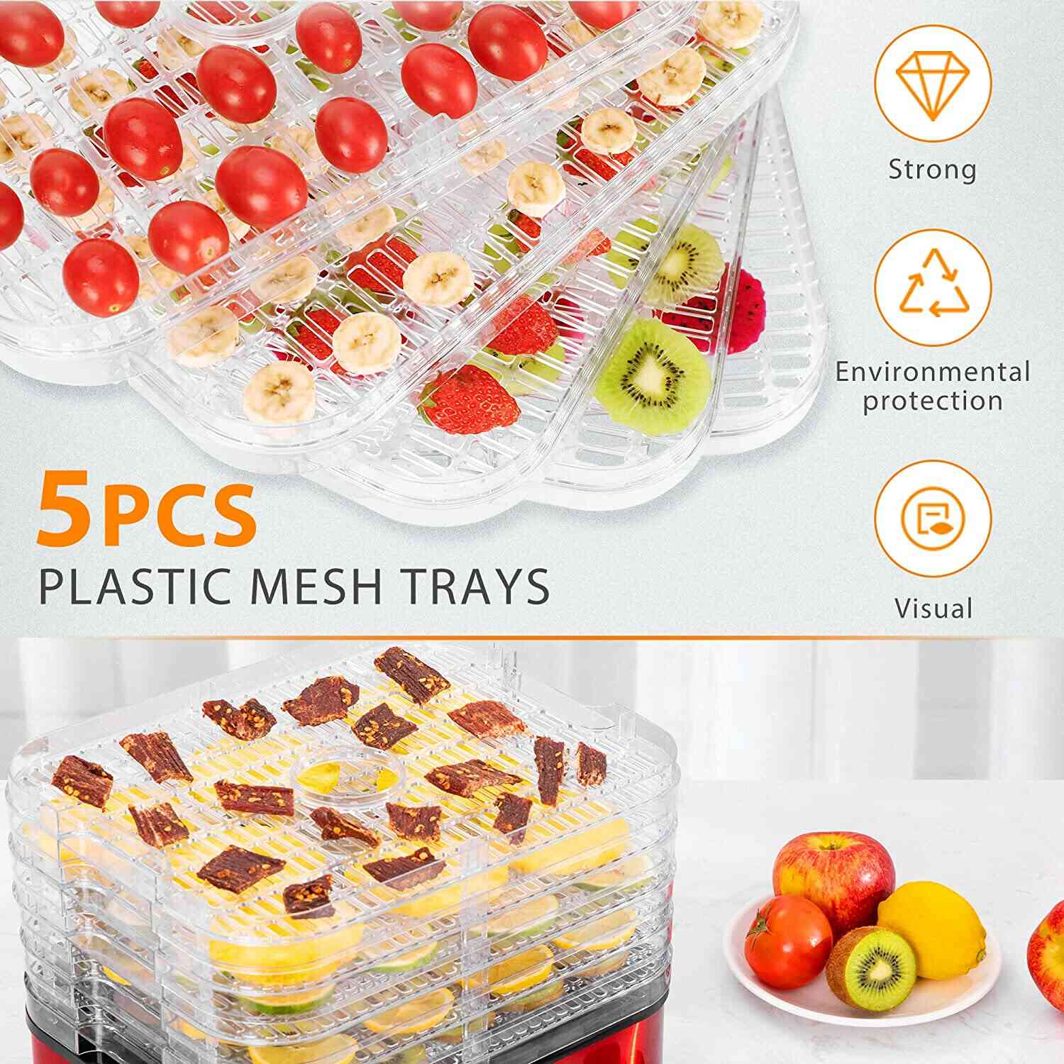 VIVOHOME 5 Trays Food Dehydrator with Timer and Temperature Control