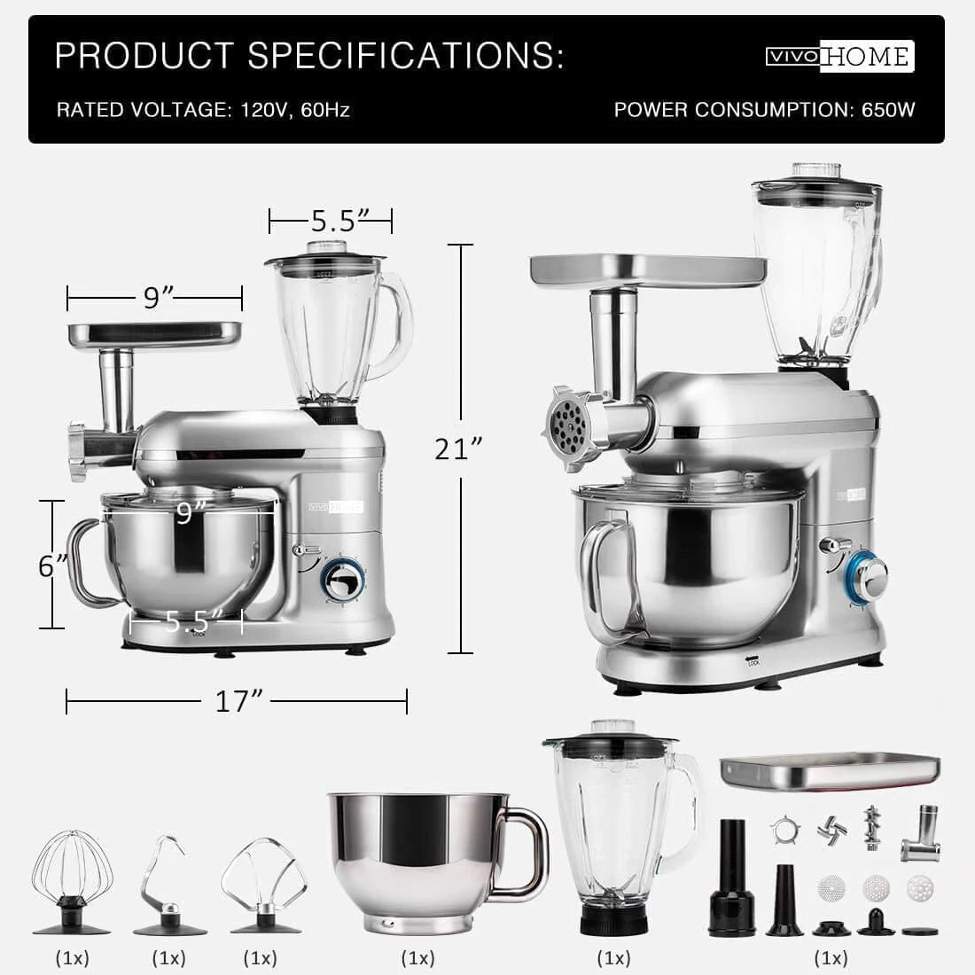 VIVOHOME Multifunctional Electric Stand Mixer