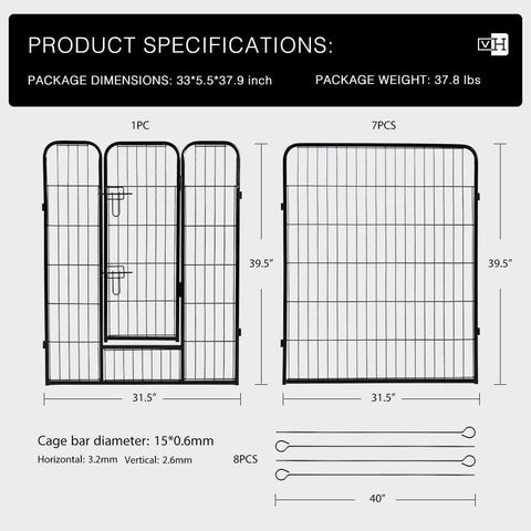 VH Foldable Metal Exercise Pet Fence Barrier Playpen Kennel 8 Panels