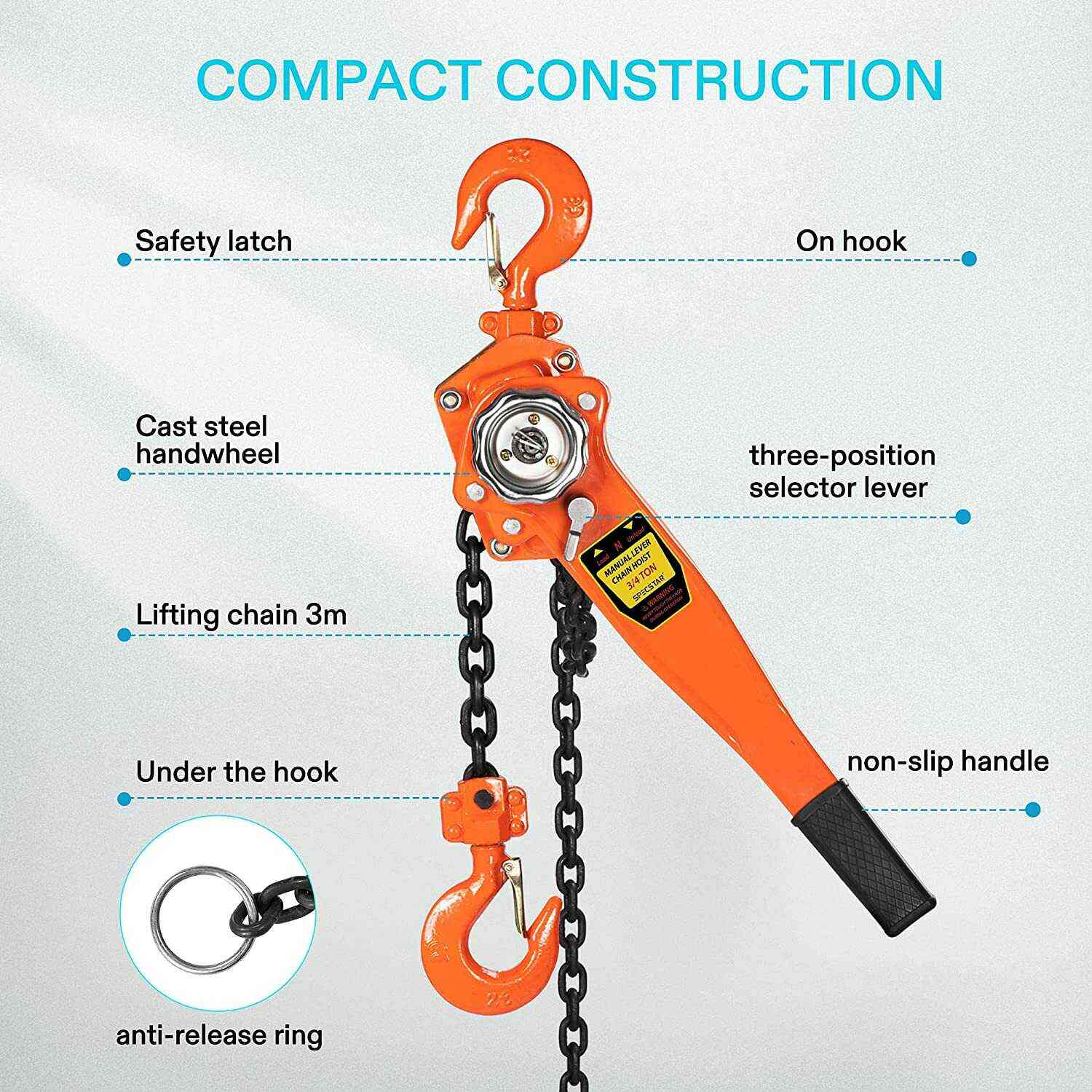 SPECSTAR Lever Chain Hoist with 2 Heavy Duty Hooks