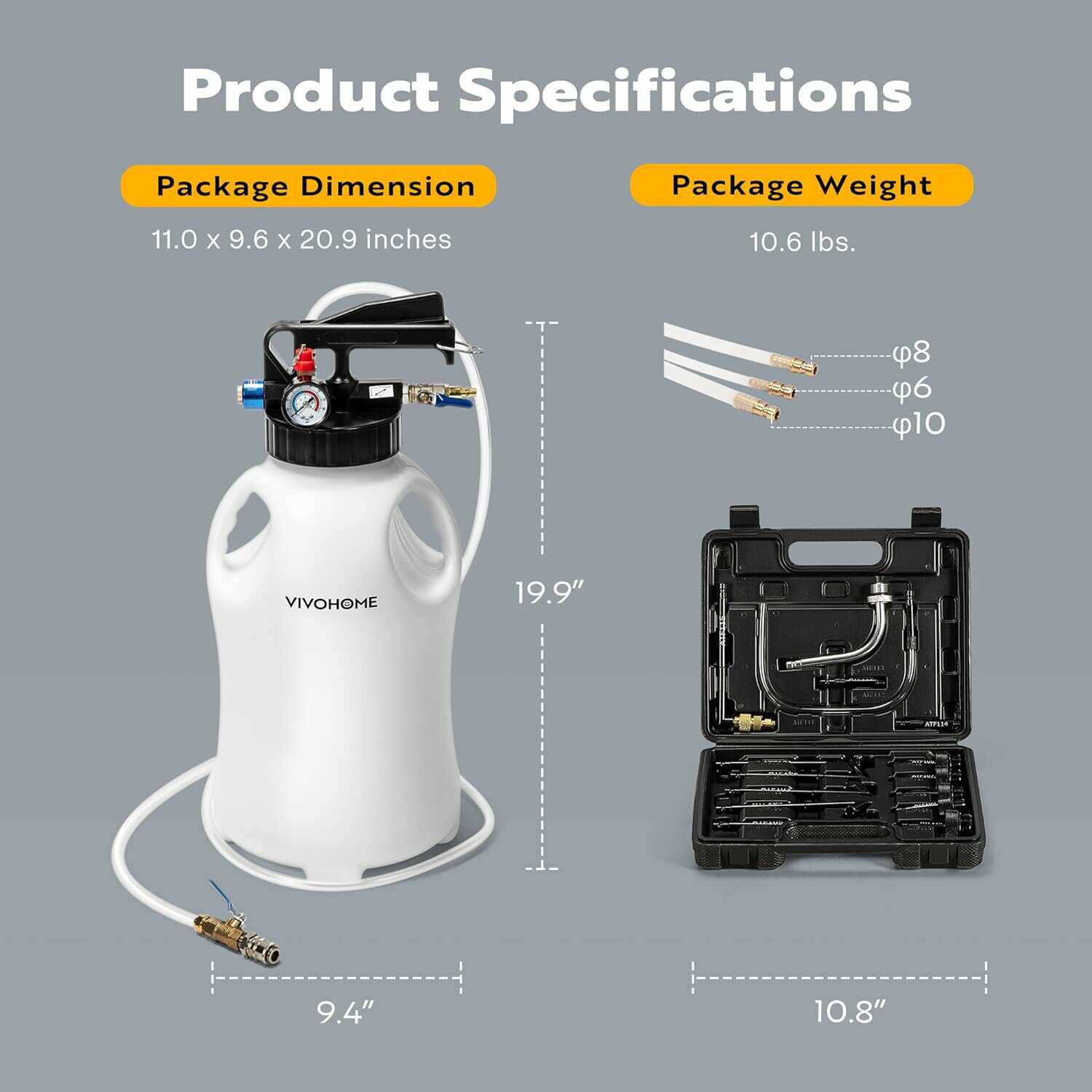 VIVOHOME 10L Automatic Pneumatic Transmission Fluid Pump with 15Pcs ATF Adapters