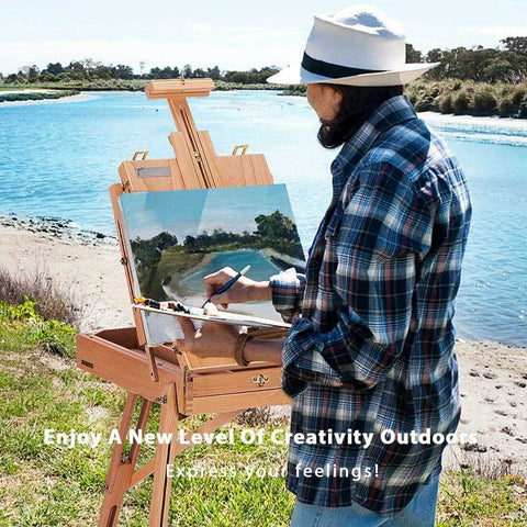 VH French Style Wooden Art Easel Portable Tripod Painting Stand Height Adjustable with Sketch Box and Storage Drawer Palette