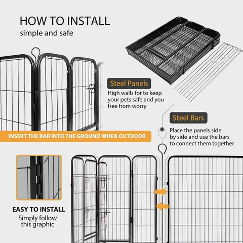 VH Foldable Metal Exercise Pet Fence Barrier Playpen Kennel 8 Panels