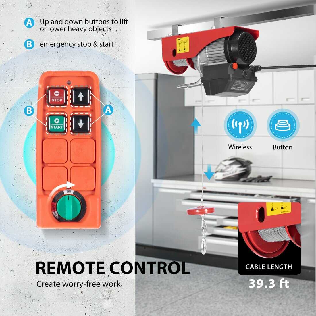 VIVOHOME Electric Hoist 440Lbs/1320Lbs with Remote Control