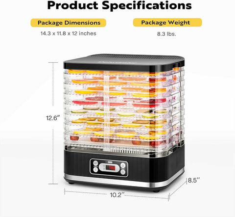 VIVOHOME 8 Trays Food Dehydrator Machine with Digital Timer and Temperature Control