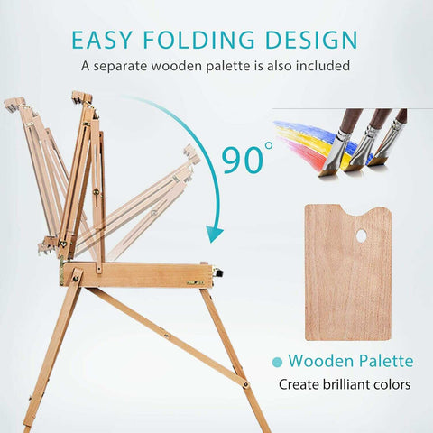 VH French Style Wooden Art Easel Portable Tripod Painting Stand Height Adjustable with Sketch Box and Storage Drawer Palette