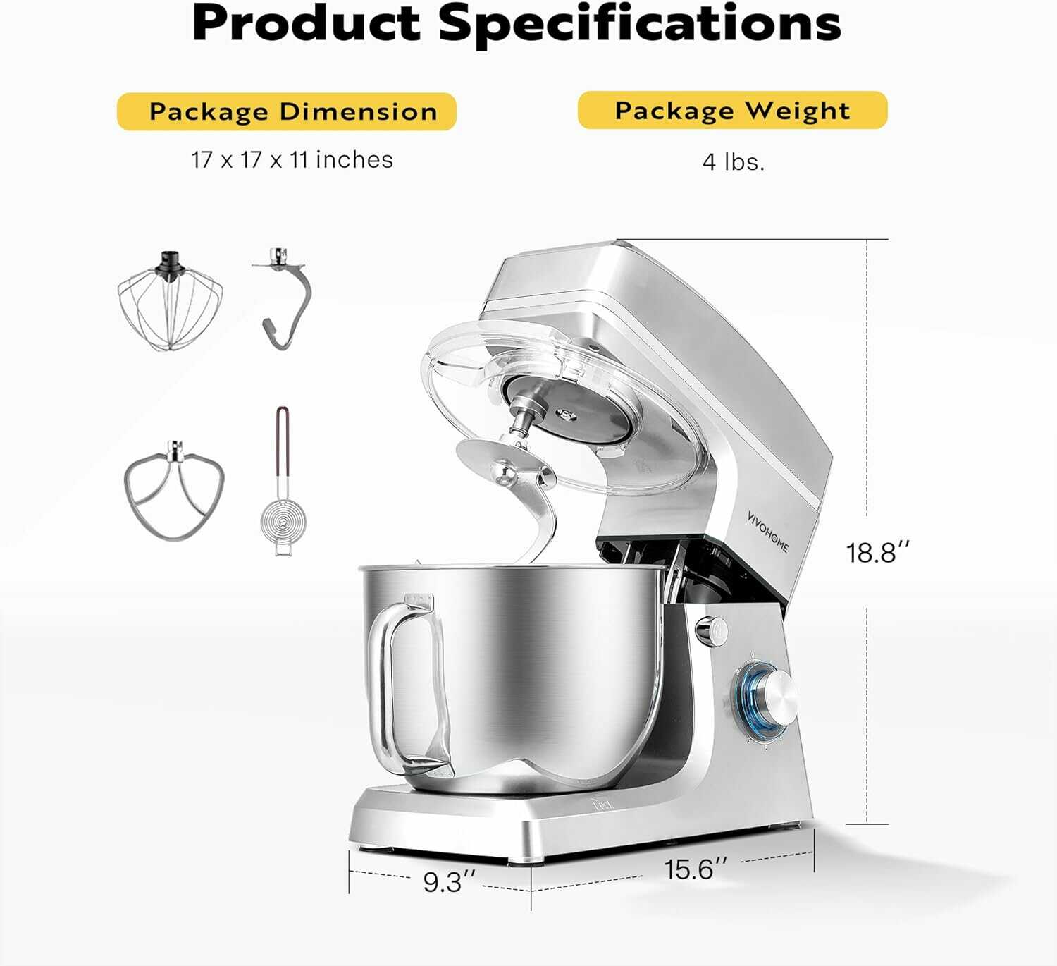 VIVOHOME Electric Stand Mixer 7.5 Quart with Beater, Dough Hook, Wire Whip, and Egg Separator