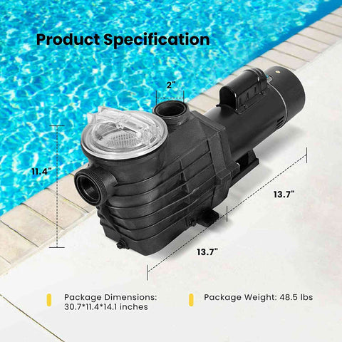 VIVOHOME 2.5 HP Swimming Pool Pump Dual Voltage 1.5 ans 2.0Inch Intlet Energy Saving with Strainer Basket