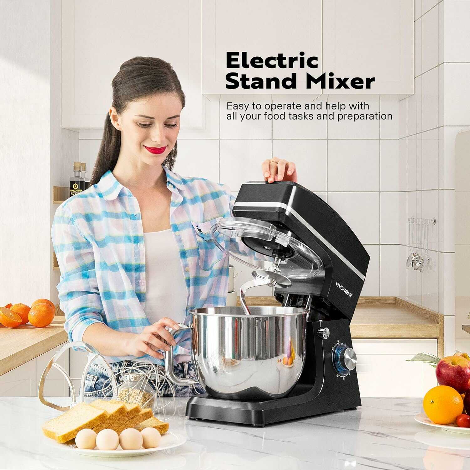 VIVOHOME Electric Stand Mixer 7.5 Quart with Beater, Dough Hook, Wire Whip, and Egg Separator