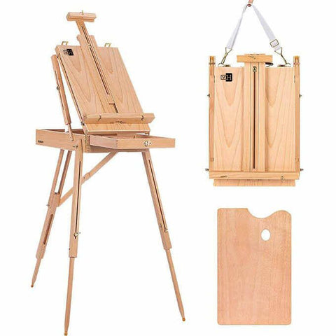 VH French Style Wooden Art Easel Portable Tripod Painting Stand Height Adjustable with Sketch Box and Storage Drawer Palette