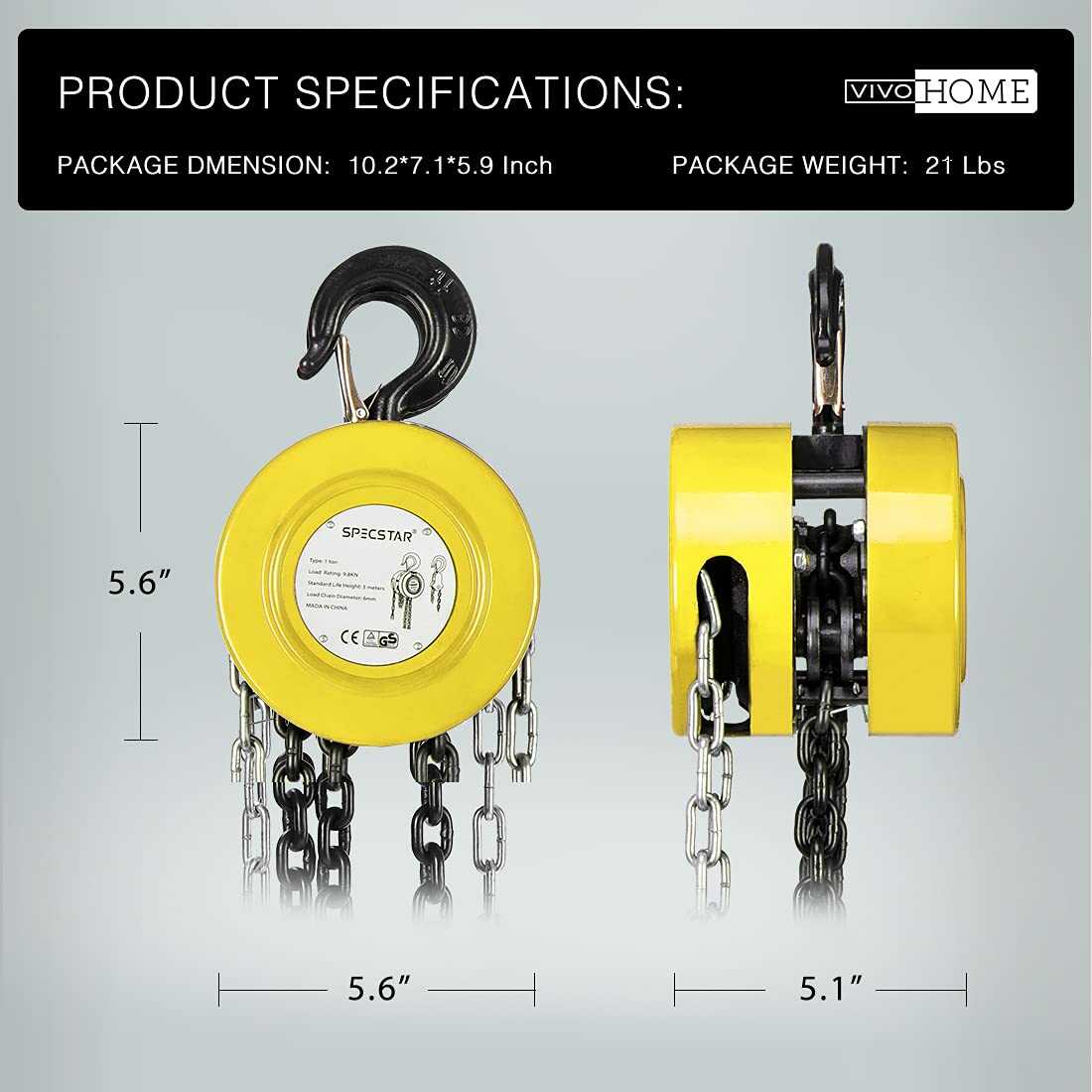 SPECSTAR Hand Chain Hoist with 2 Heavy Duty Hooks