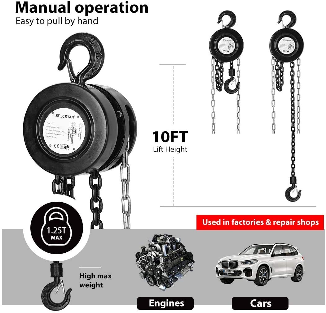 SPECSTAR Hand Chain Hoist with 2 Heavy Duty Hooks