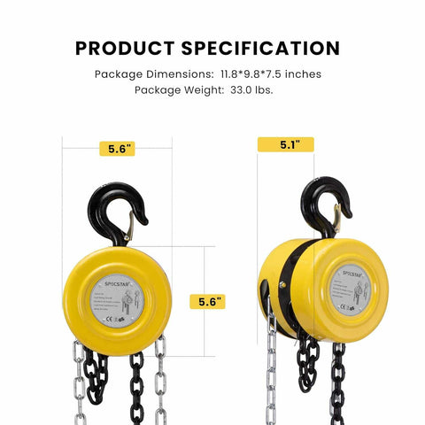 SPECSTAR Hand Chain Hoist with 2 Heavy Duty Hooks