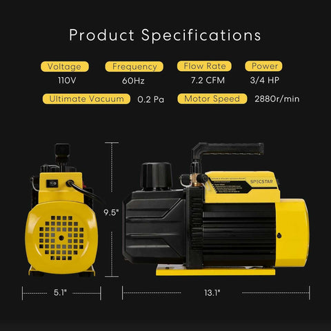 SPECSTAR HVAC Air Vacuum Pump 3/4 HP 7.2 CFM 110V Dual Stage Rotary Vane