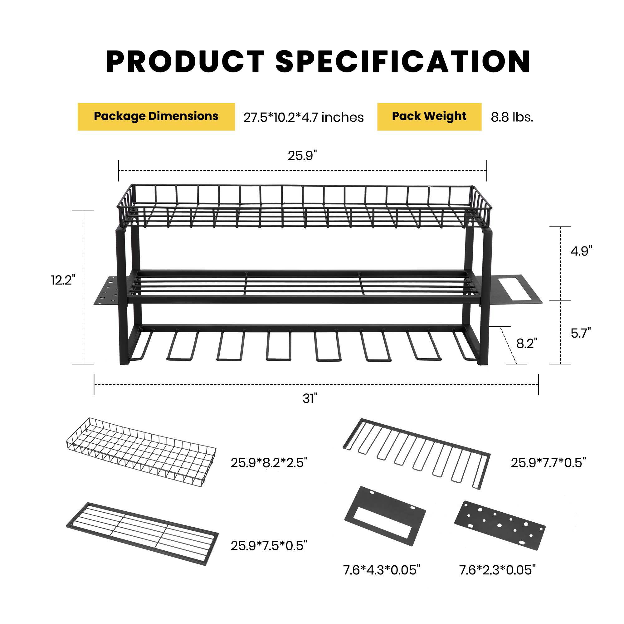 SPECSTAR Power Tool Organizer Wall Mount 3 Layers Heavy Duty Tool Shelf with 7 Drill Holders