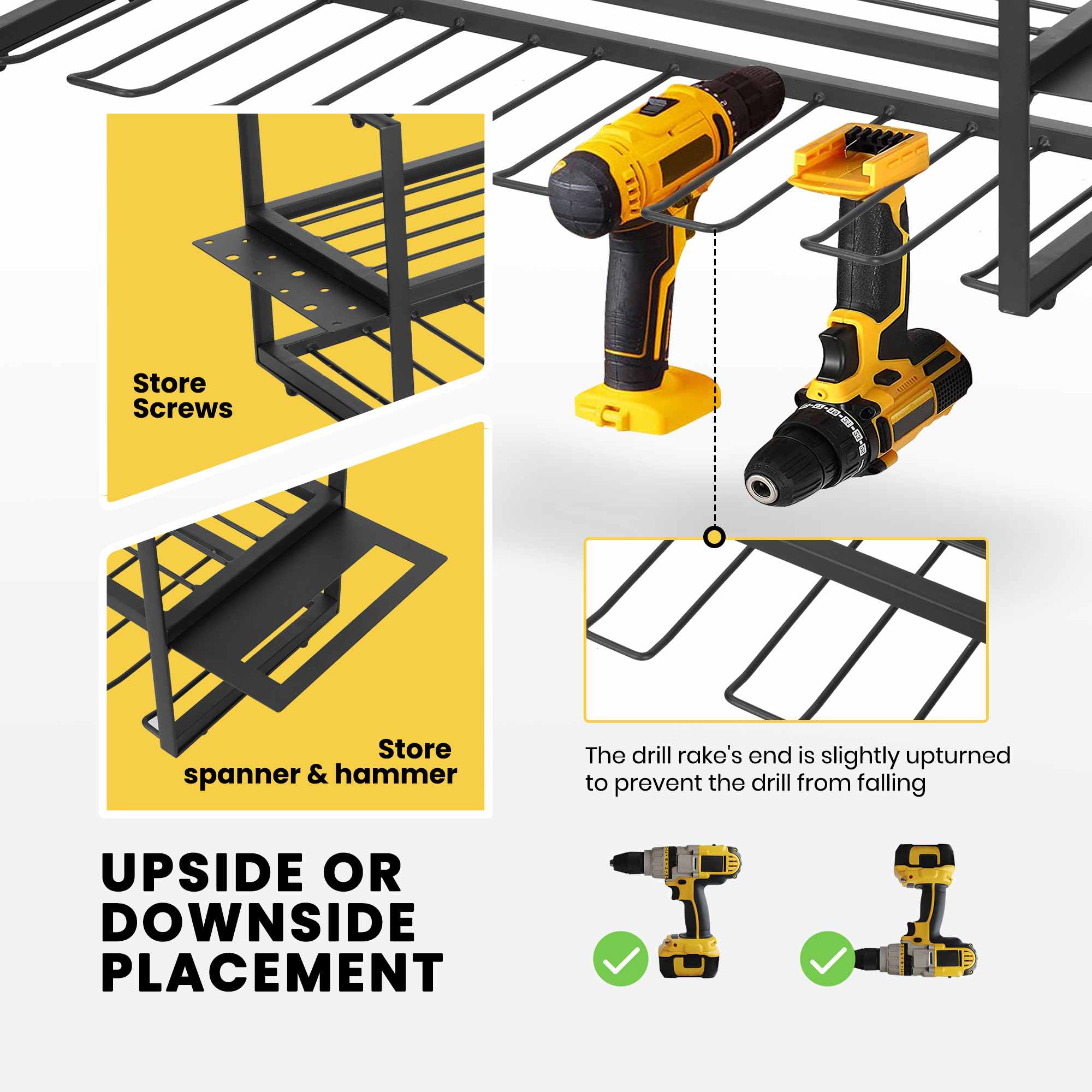 SPECSTAR Power Tool Organizer Wall Mount 3 Layers Heavy Duty Tool Shelf with 7 Drill Holders