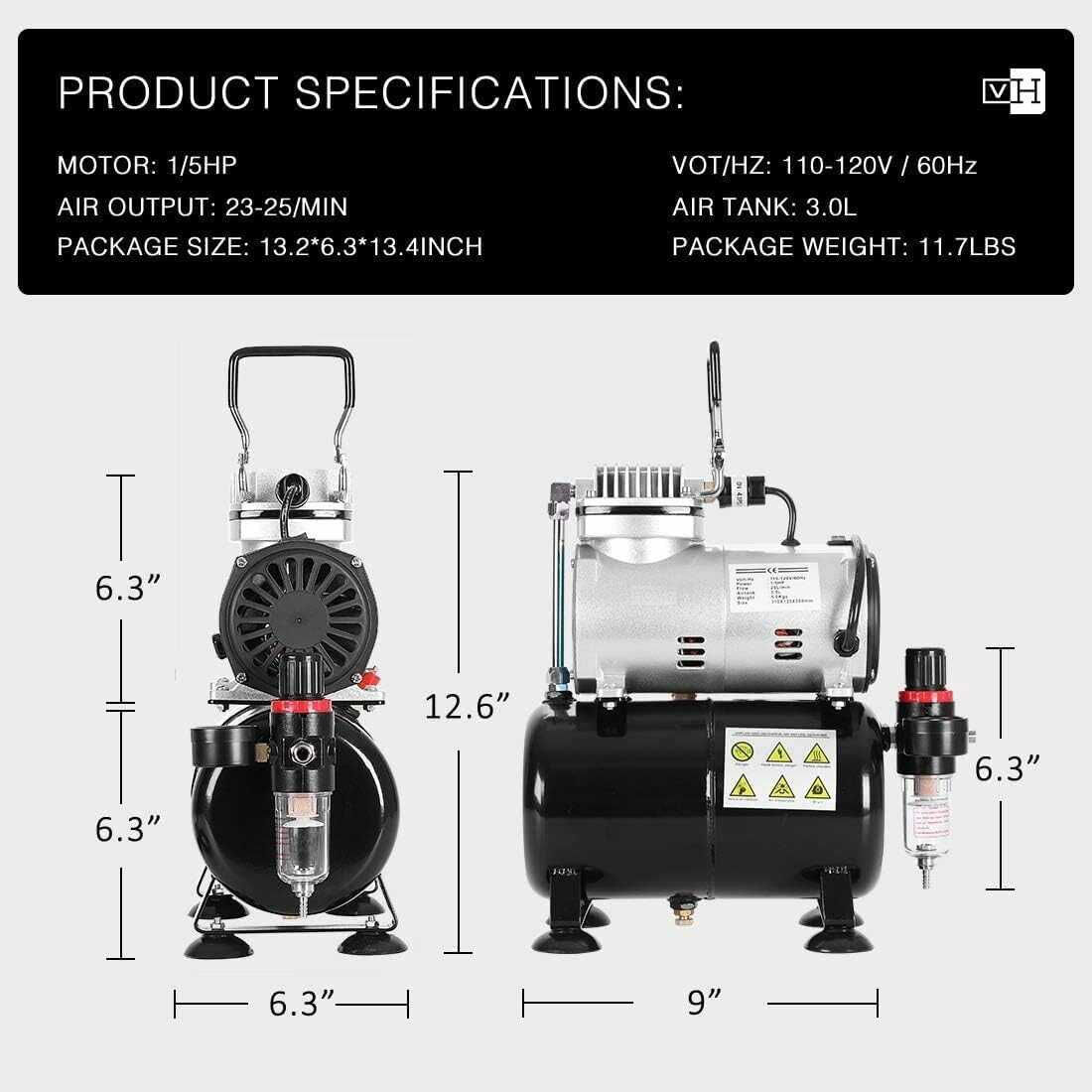 VIVOHOME Airbrush Kit with 1/5 HP Professional Air Compressor with 3L Tank