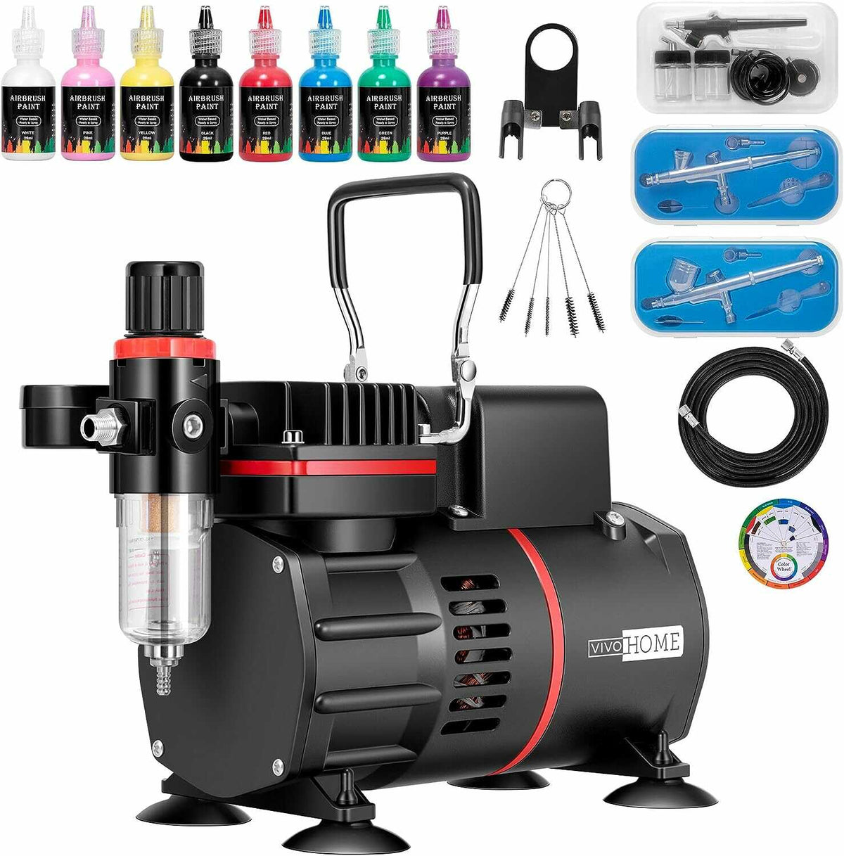 VIVOHOME Airbrushing Kit with Dual Fan Air Compressor and 3 Dual Action Airbrush Gun