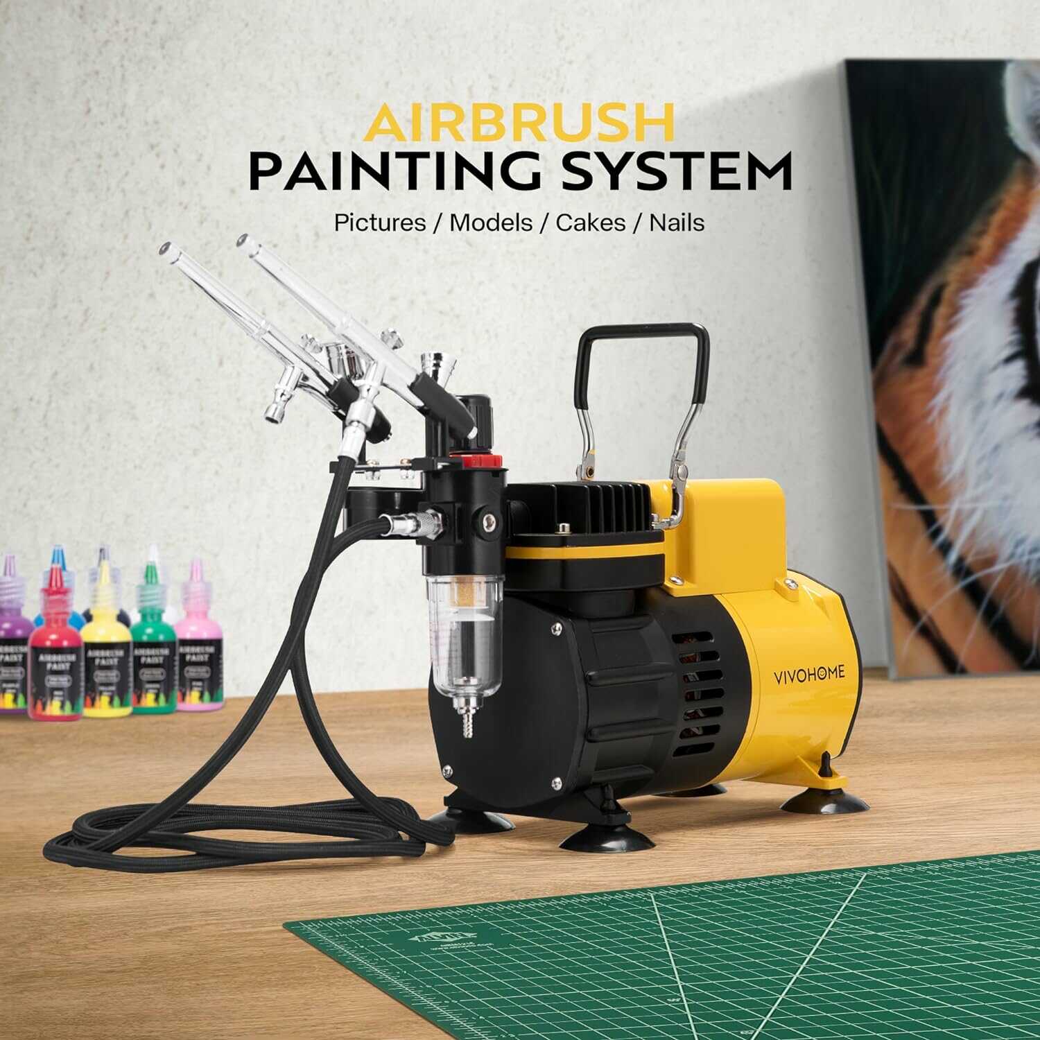 VIVOHOME Airbrushing Kit with Dual Fan Air Compressor and 3 Dual Action Airbrush Gun