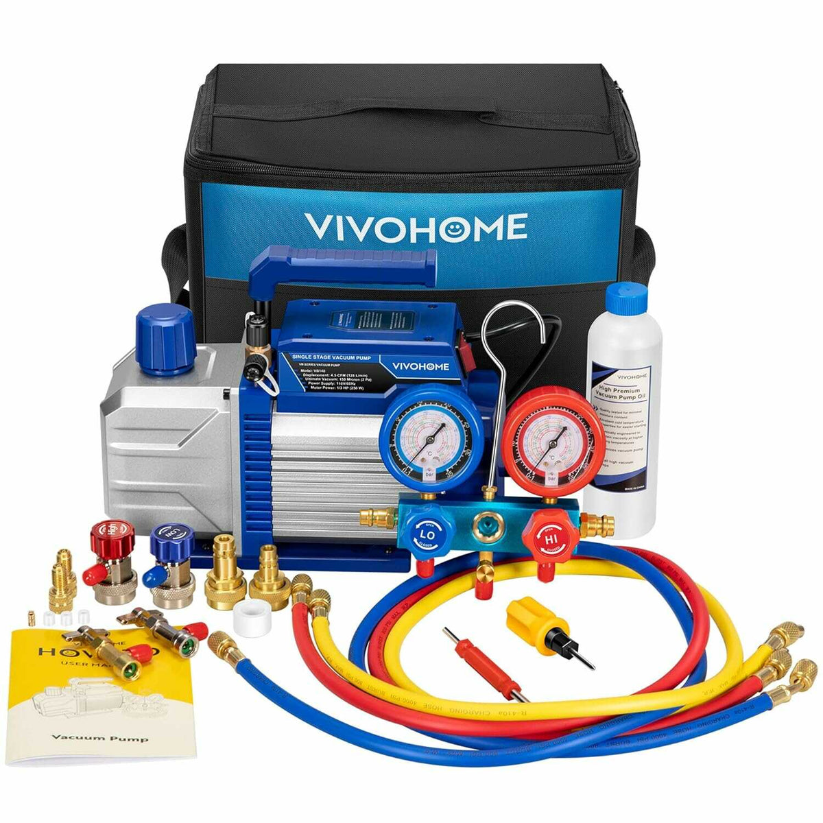 VIVOHOME 1/3 HP 4.5CFM Single Stage A/C Vacuum Pump and AC Manifold Gauge Kit