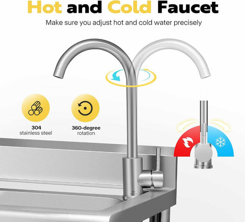 VIVOHOME Stainless Steel Utility Sink with Hot and Cold Faucet