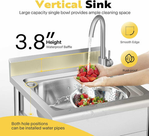 VIVOHOME Stainless Steel Utility Sink with Hot and Cold Faucet